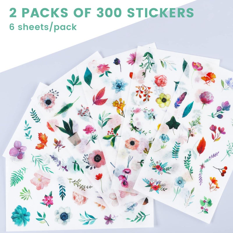 Molshine 12sheets (About 300pieces) Die-Cutting Stickersâ€“Plant Flower Watercolor Series Decals for DIY,Diary Decoration,Laptops,Scrapbook,Luggage,Cars,Books,Sealing-6 Different Patterns x 2 - Image 2